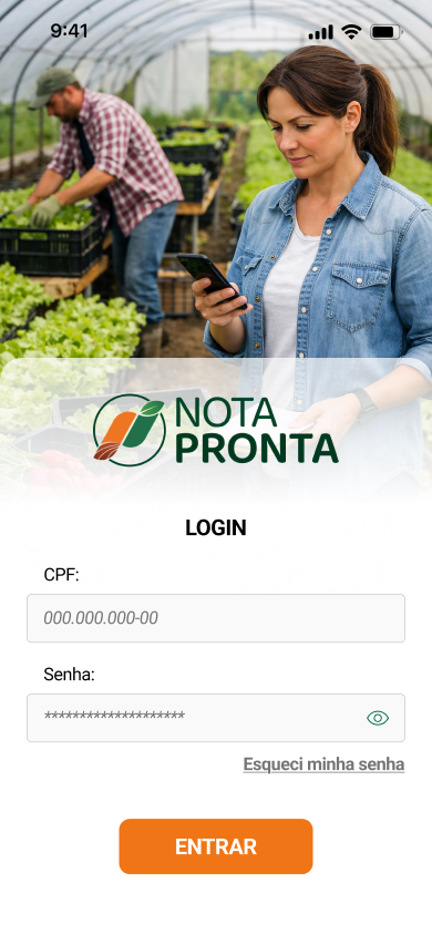 Login do app Nota Pronta
